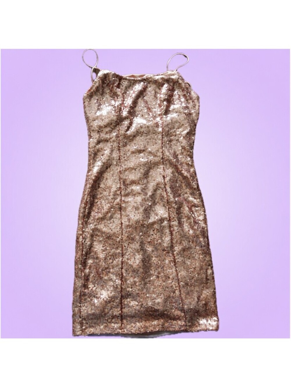 Lulus Women’s Rose Gold Sequin Spaghetti Strap Fitted Dress Size XXS